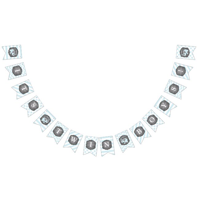 Blue Elephant Bow-tie Twin Boys Baby Shower Bunting Flags (All)