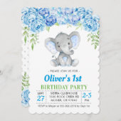 Blue Elephant Boy 1st First 2nd Birthday Party Invitation (Front/Back)