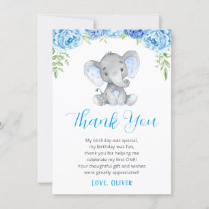 Blue Elephant Boy 1st First Birthday Little Peanut Thank You Card