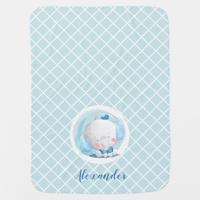 Blue Elephant Boy Baby Blanket (Front)