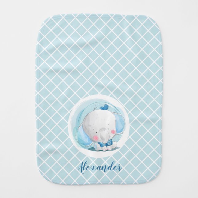 Blue Elephant Boy Baby Burp Cloth (Front)