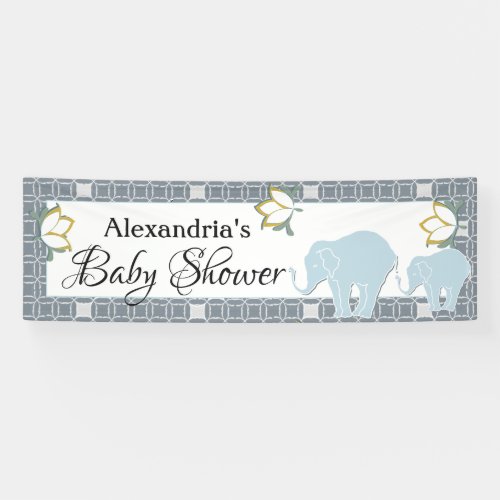 Blue Elephant Boy Baby Shower Banner