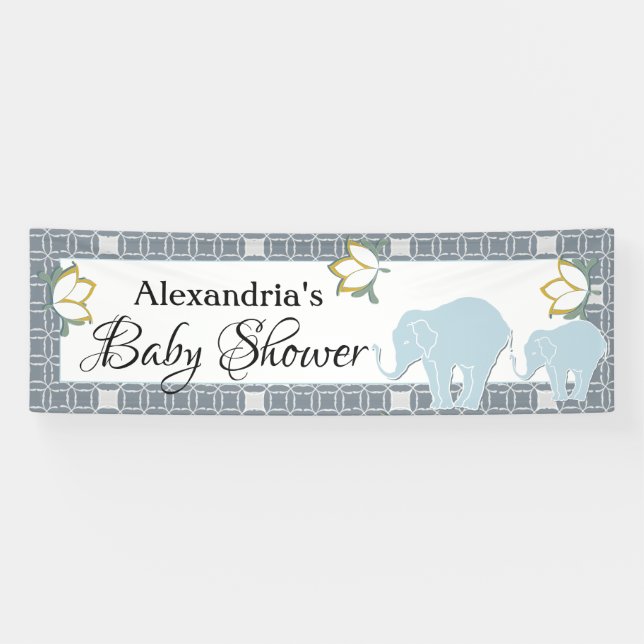 Blue Elephant Boy Baby Shower Banner (Horizontal)