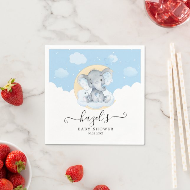 Blue Elephant Boy Baby Shower Birthday Napkins (Insitu)