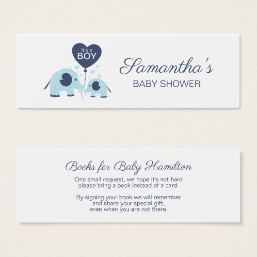 Blue Elephant Boy Baby Shower Book Request (Front & Back)