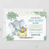 Blue Elephant boy baby shower by mail greenery Invitation (Front)
