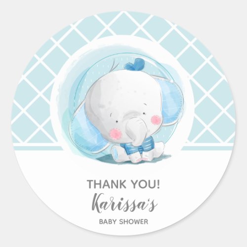 Blue Elephant Boy Baby Shower Classic Round Sticker