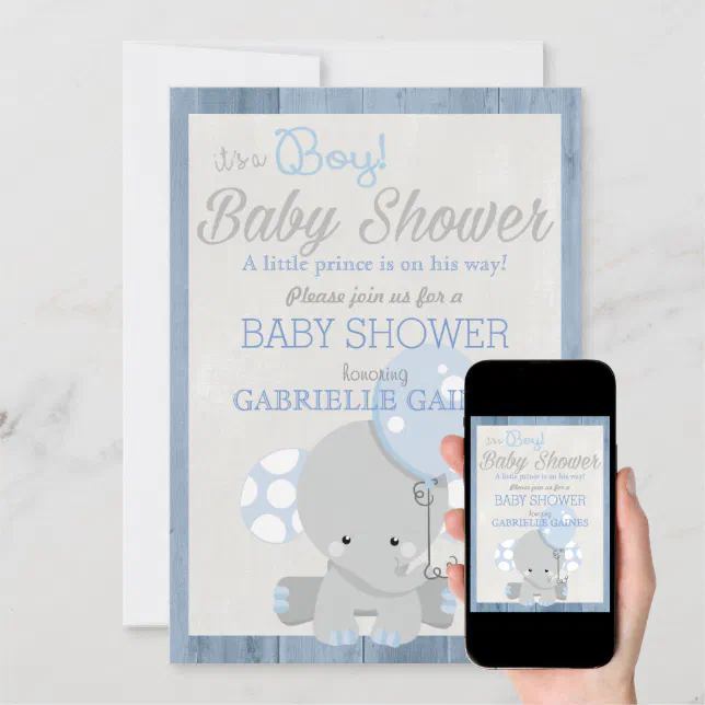 Blue Elephant Boy Baby Shower Country Invitation | Zazzle