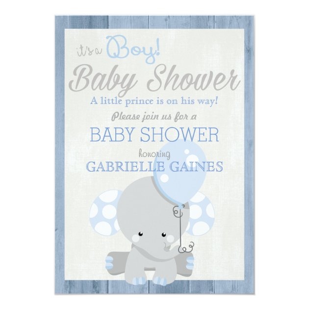 Blue Elephant Boy Baby Shower Country Invitation