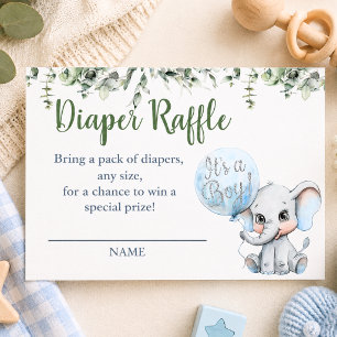 Blue Elephant Boy Baby Shower Diaper Raffle Enclosure Card