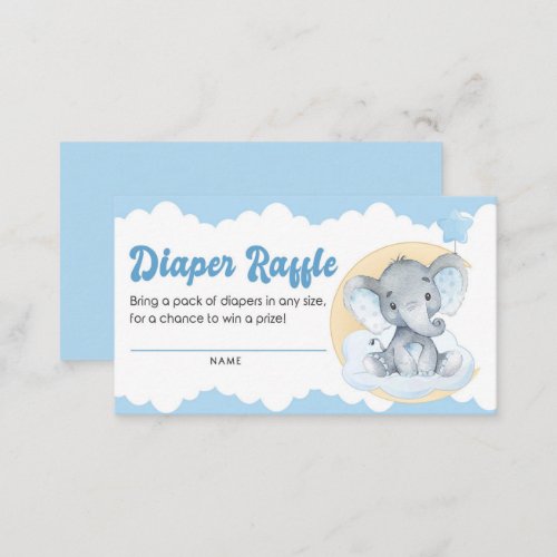 Blue Elephant Boy Baby Shower Diaper Raffle Ticket Enclosure Card