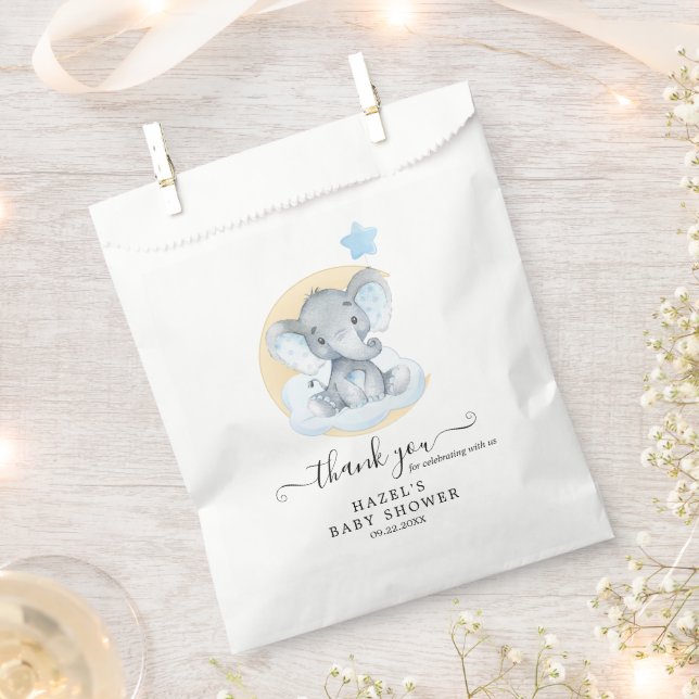 Blue Elephant Boy Baby Shower Favor Bags (Clipped)
