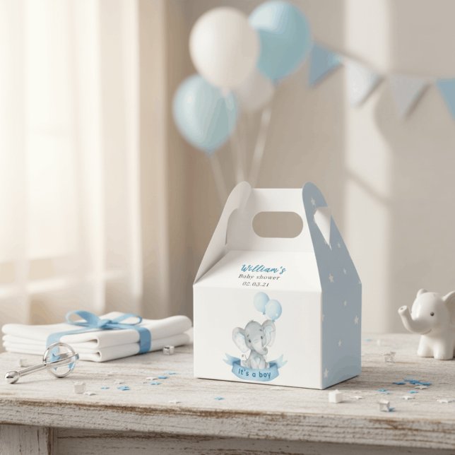 Blue Elephant Boy Baby Shower Favor Box (Creator Uploaded)