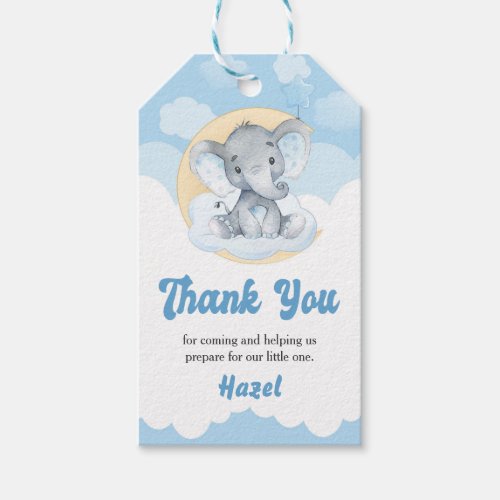 Blue Elephant Boy Baby Shower Favor Gift Tag