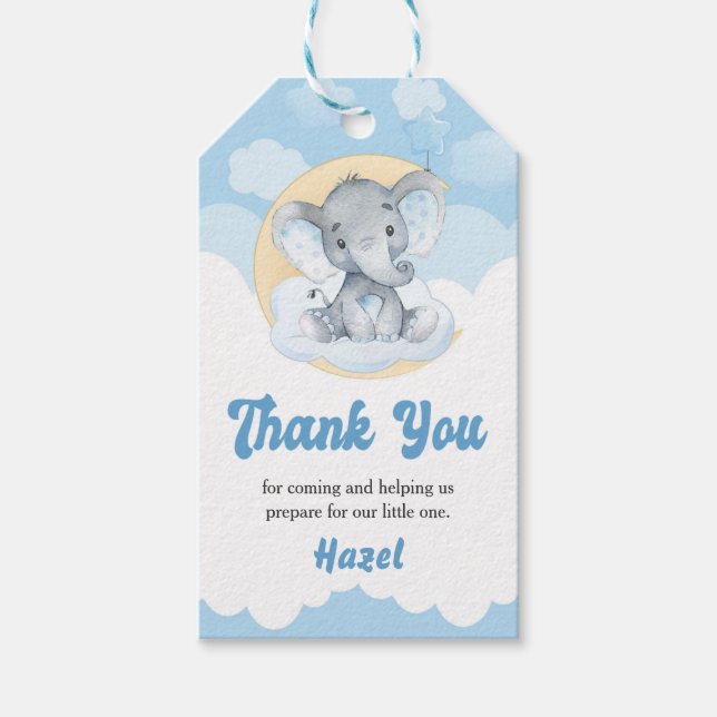 Blue Elephant Boy Baby Shower Favor Gift Tag (Front)