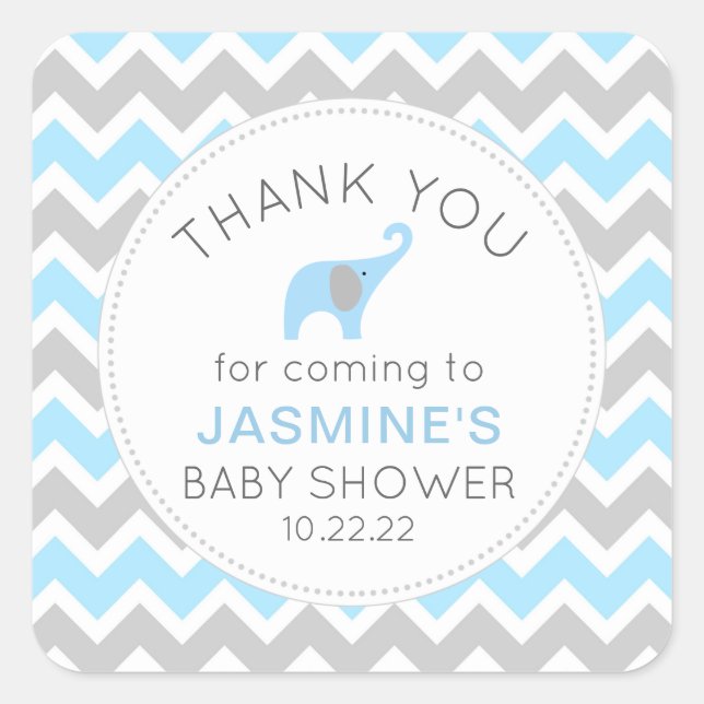 Blue Elephant boy baby shower favor Square Sticker (Front)