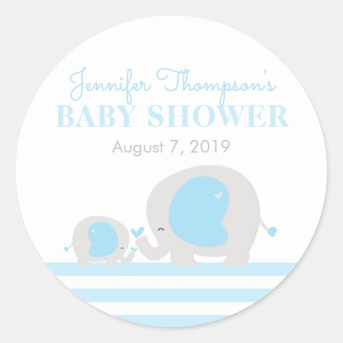 Blue Elephant Boy Baby Shower Favor Tag Stickers