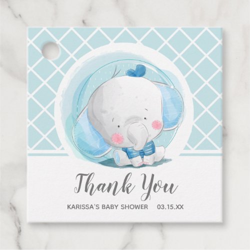 Blue Elephant Boy Baby Shower Favor Tags