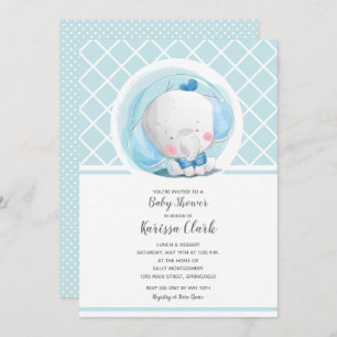 Blue Elephant Boy Baby Shower Invitation