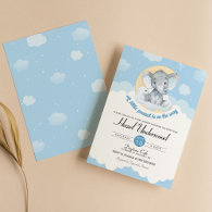 Blue Elephant Boy Baby Shower Invitation