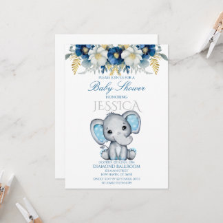 Blue Elephant Boy Baby Shower Invitation
