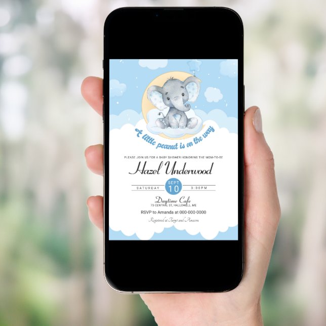 Blue Elephant Boy Baby Shower Invitation (Front Digital)