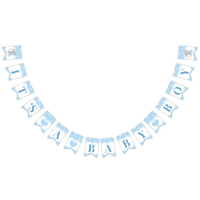 Blue Elephant Boy Baby Shower It's a Boy Bunting Flags (All)