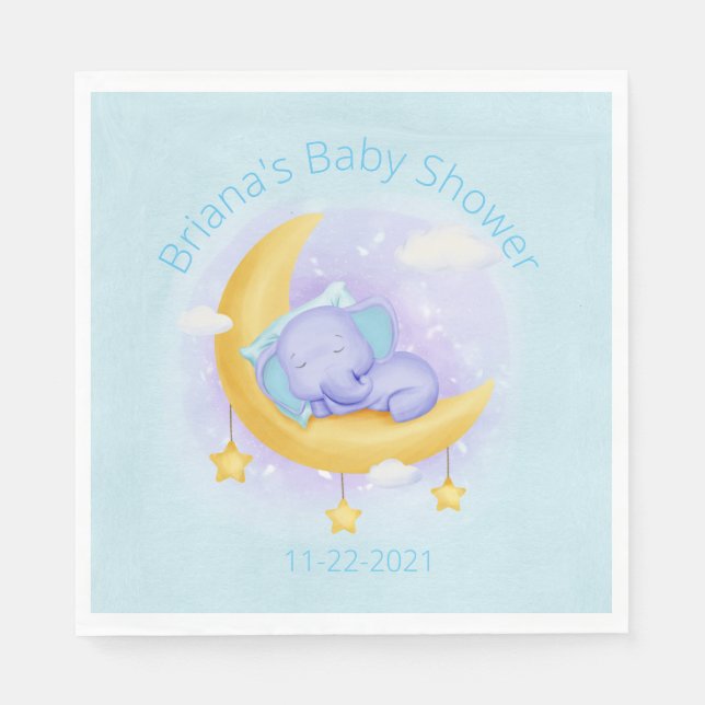 Blue Elephant Boy Baby Shower Napkins (Front)