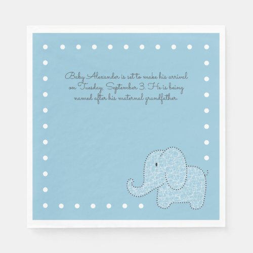 Blue Elephant Boy Baby Shower Paper Napkin