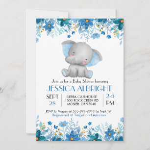 Blue Elephant Boy Baby Shower Sprinkle Invitation