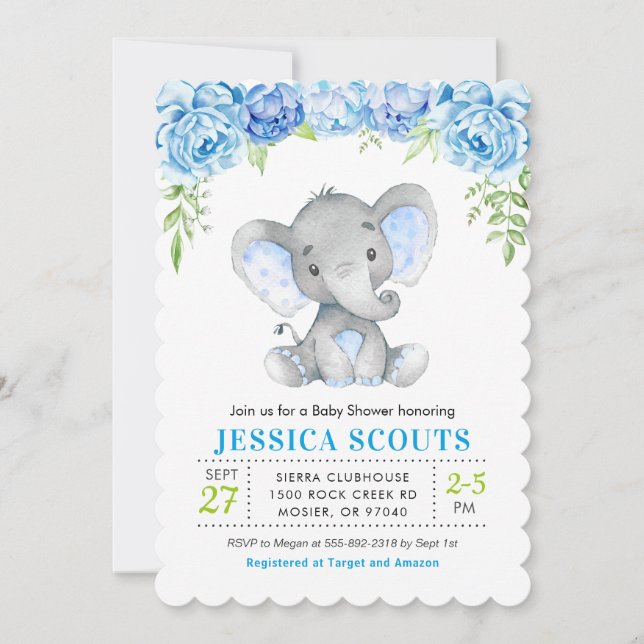 Blue Elephant Boy Baby Shower Sprinkle Invitation (Front)