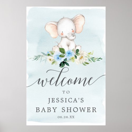 Blue Elephant Boy Baby Shower Welcome Sign