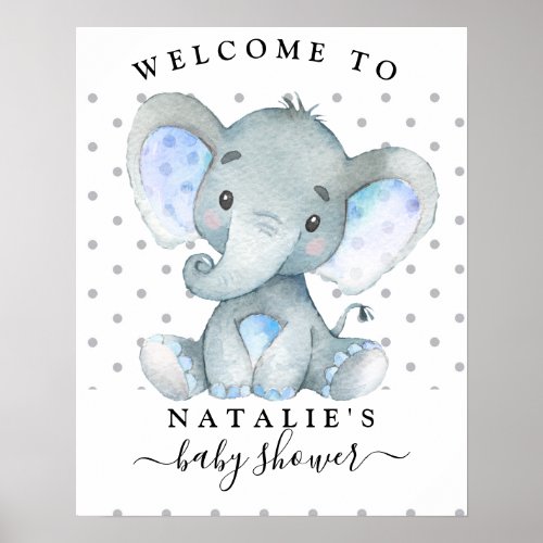 Blue Elephant Boy Baby Shower Welcome Sign