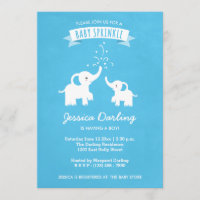 Blue Elephant Boy Baby Sprinkle Shower Invitation