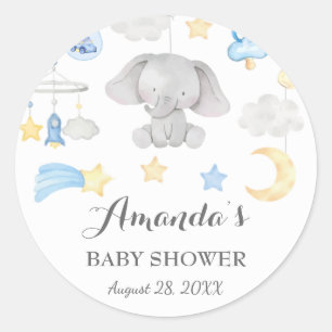 Blue Elephant Boy Baby Stuff Toys Baby Shower Classic Round Sticker
