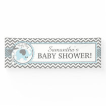 Blue Elephant Boy Chevron Baby Shower Banner