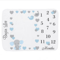 Blue Elephant Boy Milestone Monthly Photo Prop Baby Blanket Blue Elephant Boy Milestone Monthly Photo Prop Baby Blanket