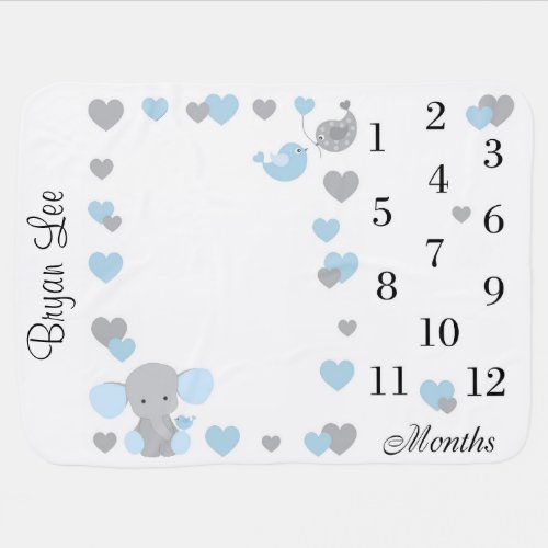 Blue Elephant Boy Milestone Monthly Photo Prop Baby Blanket