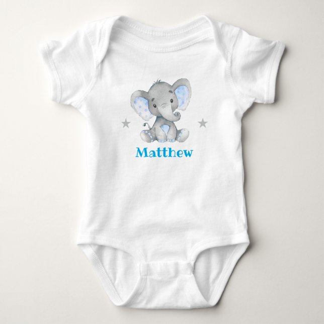 Blue Elephant Boy Name Newborn Toddler 1 Piece Baby Bodysuit (Front)