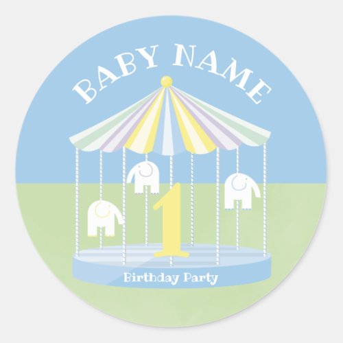 Blue Elephant Carousel Birthday Classic Round Sticker