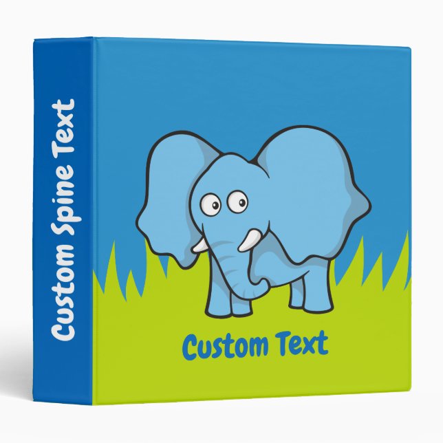 Blue Elephant Cartoon 3 Ring Binder (Front/Spine)