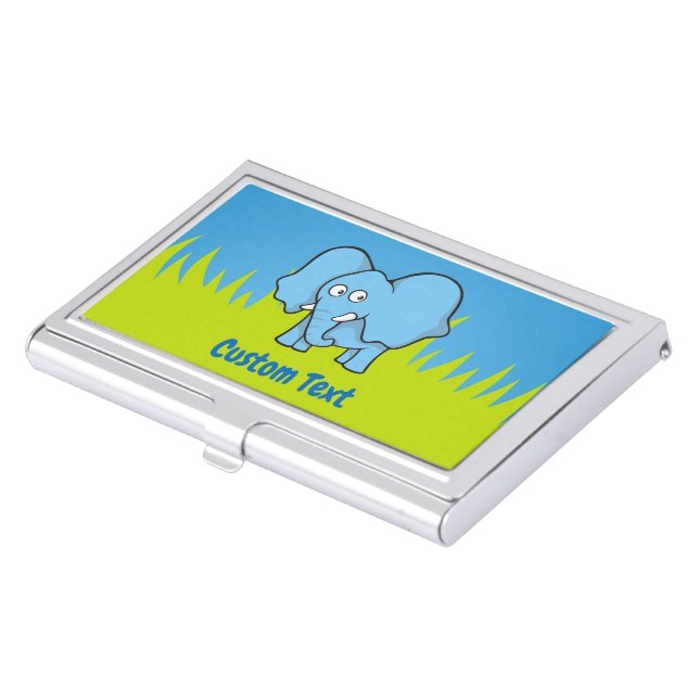 Blue elephant cartoon case for business cards (Front)
