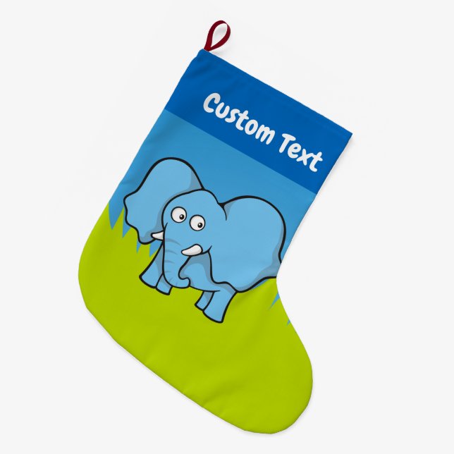 Blue Elephant Cartoon Christmas Stocking (Front (Hanging))