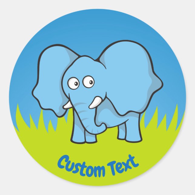 Blue elephant cartoon classic round sticker (Front)