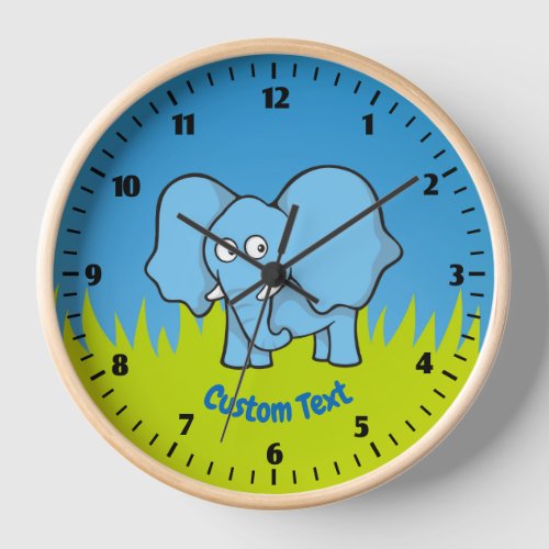 Blue Elephant Cartoon Clock