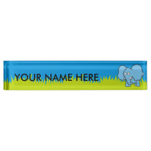 Blue Elephant Cartoon Desk Name Plate