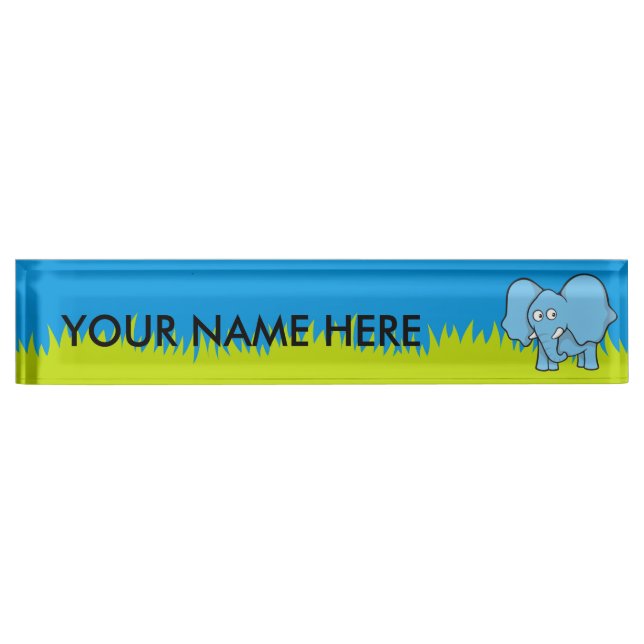 Blue Elephant Cartoon Desk Name Plate (Front)