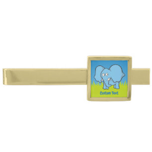 Blue elephant cartoon gold finish tie bar
