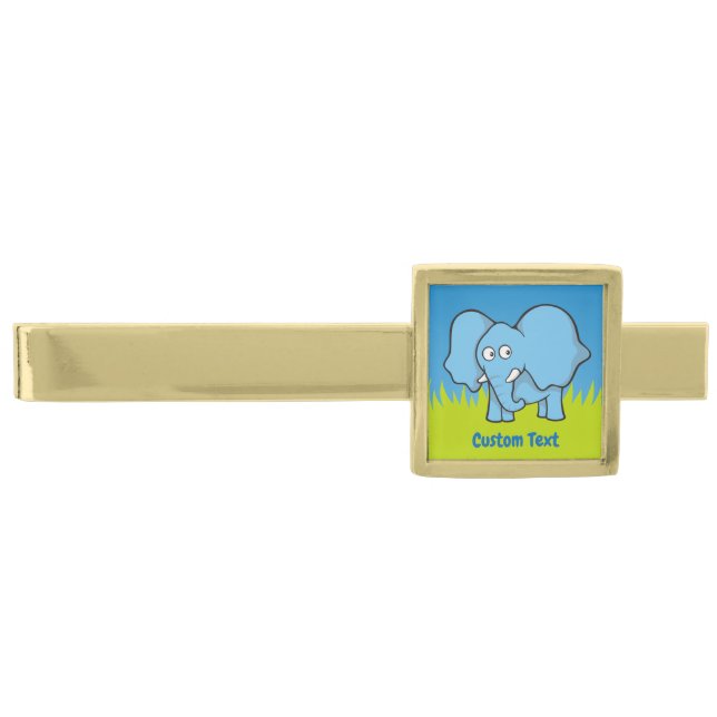 Blue elephant cartoon gold finish tie bar (Front)