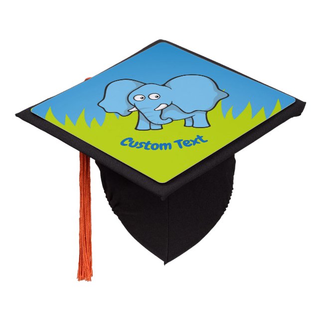 Blue elephant cartoon graduation cap topper (Angled)